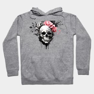 Flowery Skull Ink Dripping Effect Hoodie